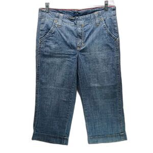 Nautica Stretch Denim Capri. Trouser Style with Cuff Hem. Woman's 12. Blue......